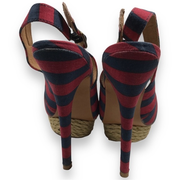 Monkey Overboard Womens Striped Canvas Espadrille Platform Red Blue Sz 7 - Picture 12 of 16